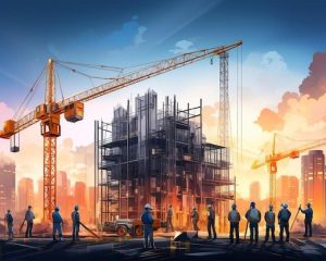 Tower crane with construction workers assembling components Best Tower crane photo _ Premium AI-generated image